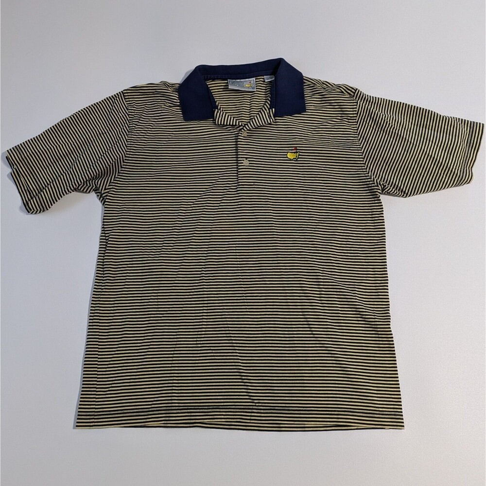 Masters Shirt Medium Yellow Navy Striped Vintage Augusta National Golf Polo